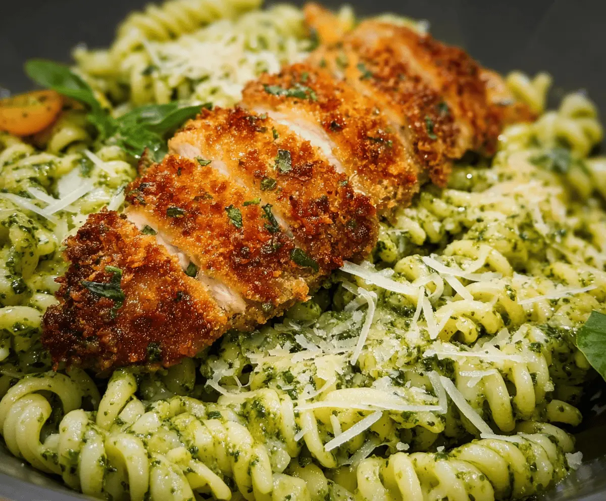 Creamy Pesto Pasta with Crispy Parmesan Chicken