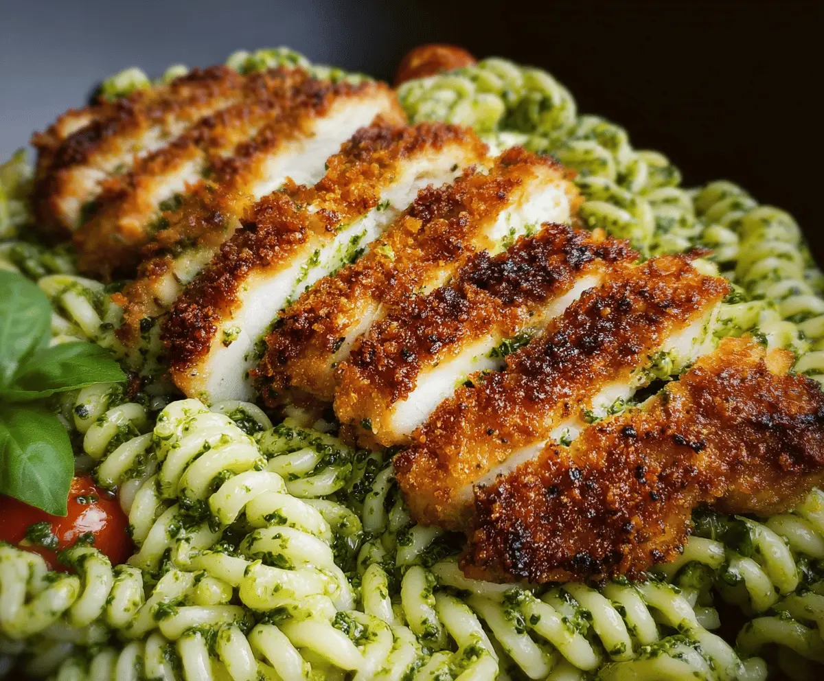 Creamy Pesto Pasta with Crispy Parmesan Chicken