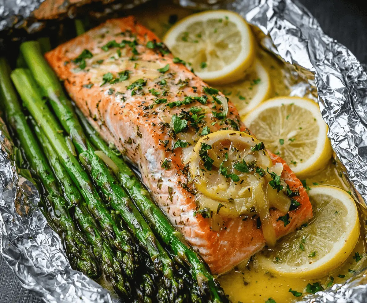Easy Baked Salmon with Asparagus and Lemon Garlic Butter