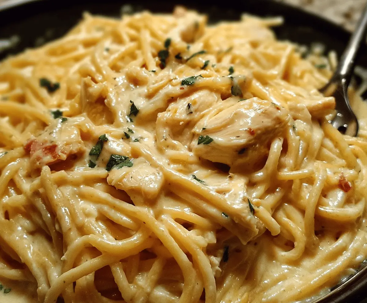 Creamy Crockpot Chicken Spaghetti