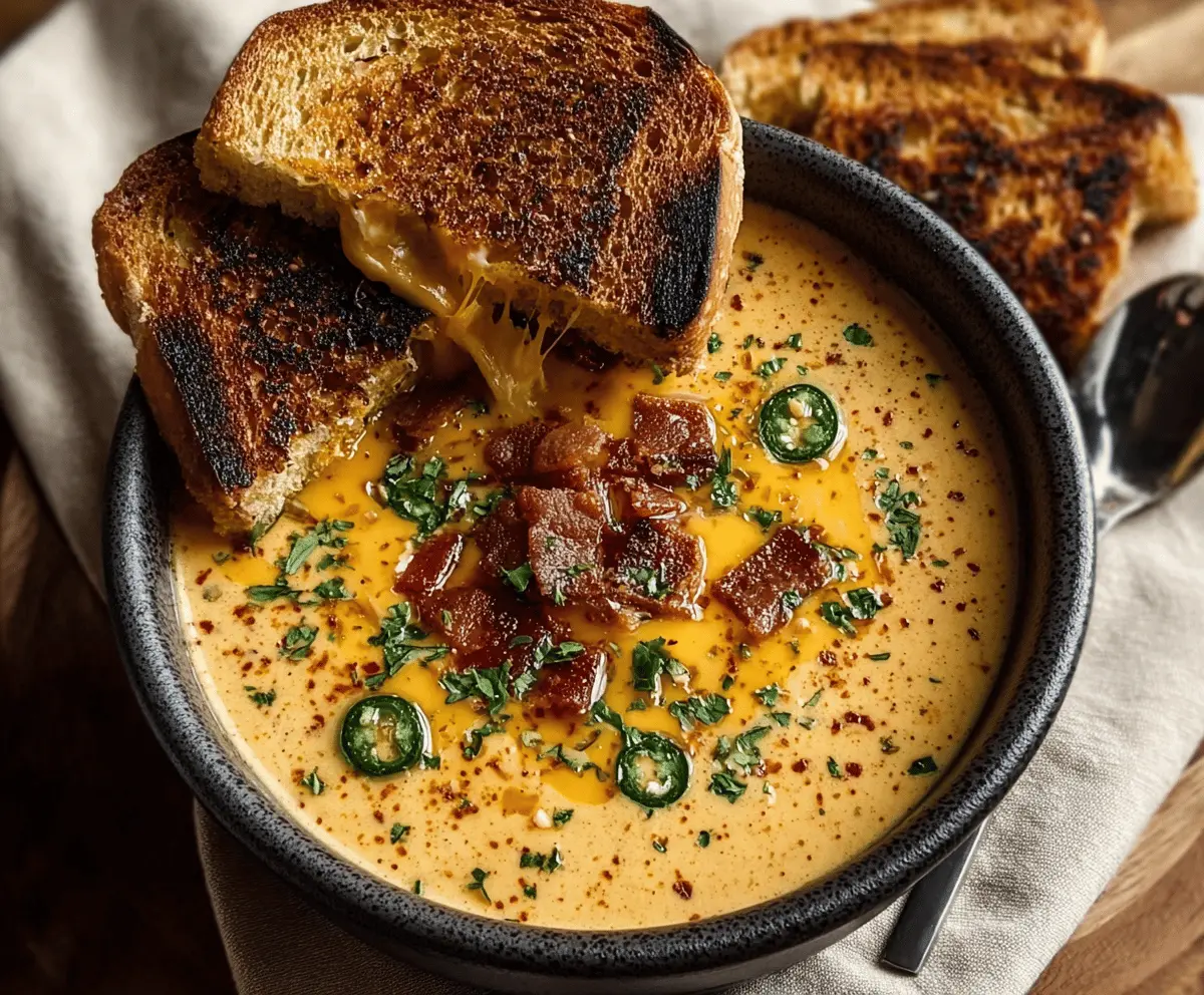 Spicy Jalapeño Popper Soup with Cheesy Grilled Cheese Dippers