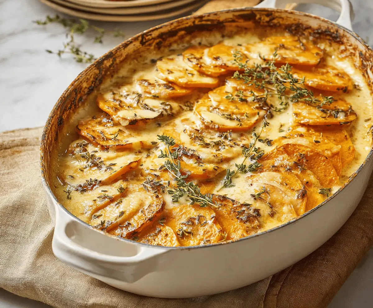 Easy Sweet Potato Gratin with Cream & Thyme