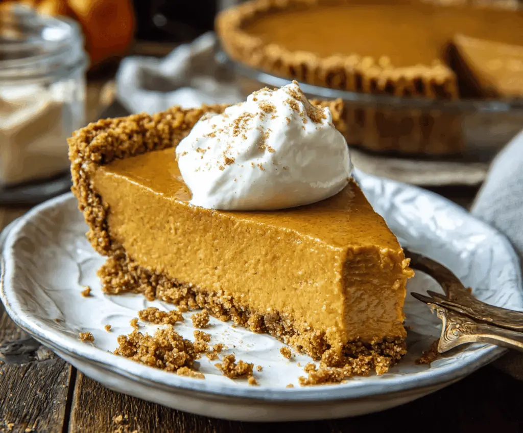 Delicious Maple Pumpkin Pie with Graham Crust, perfect for Thanksgiving dessert