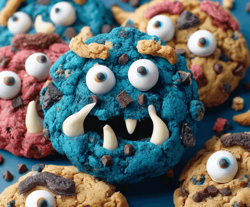 Delicious homemade monster cookies with colorful M&M candies, chocolate chips, oats, and peanut butter in a bowl, ready to serve