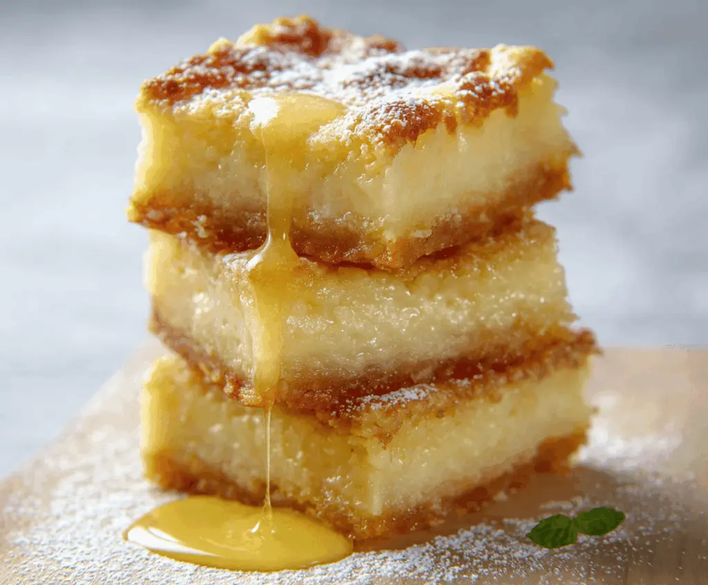 Delicious Ooey Gooey Butter Bars with a golden, sticky top and soft interior.