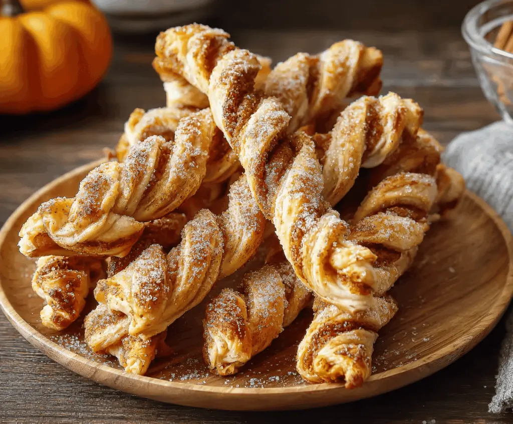 Golden Pumpkin Pie Twists baked to perfection with flaky pastry and spiced pumpkin filling, perfect for fall desserts or holiday gatherings.