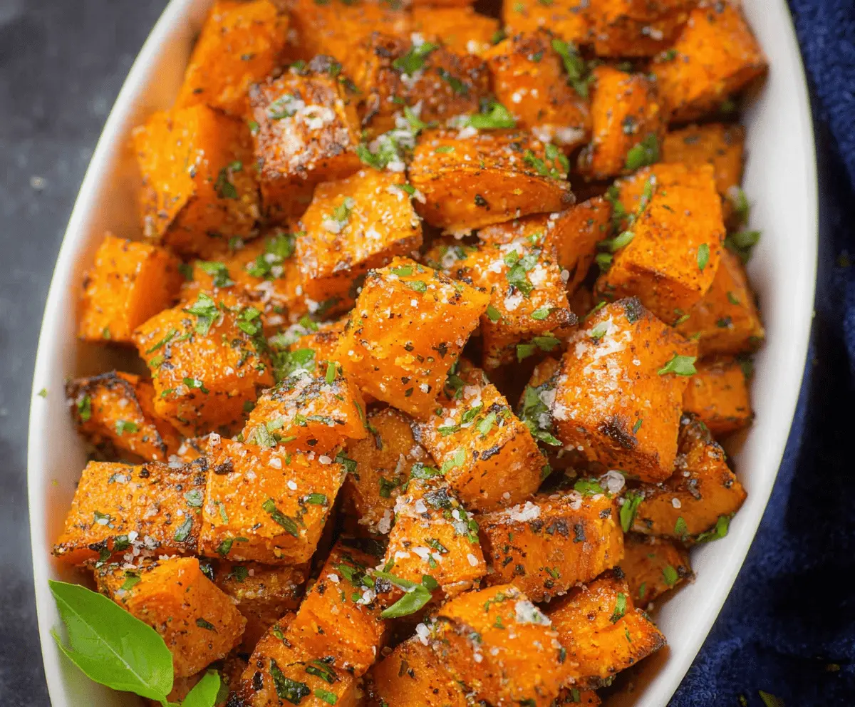 Easy Roasted Sweet Potatoes with Herbs & Parmesan