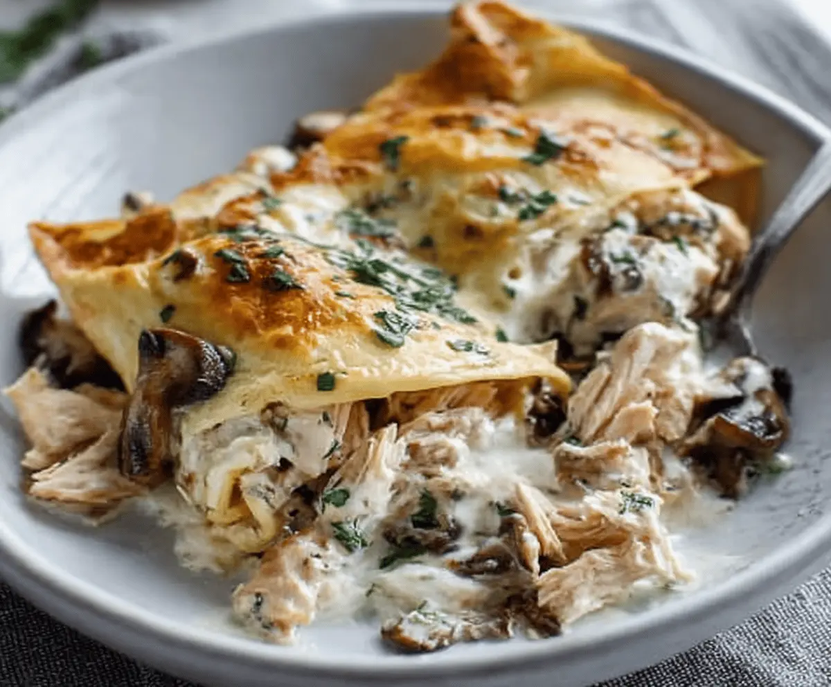 Easy Chicken Mushroom Crepe Bake