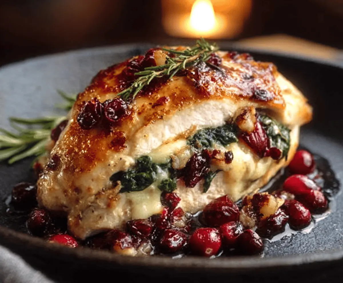 Easy Cranberry Spinach Chicken with Brie