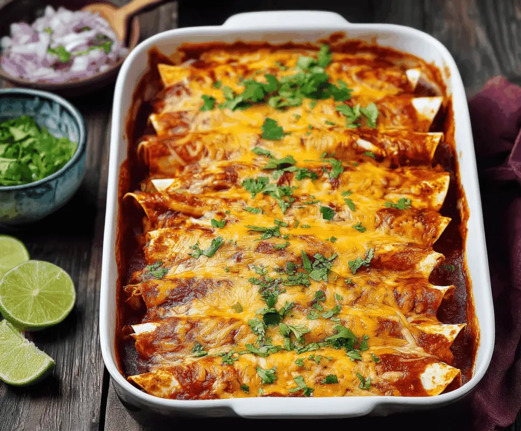Delicious easy turkey enchiladas served on a plate with melted cheese and fresh toppings.
