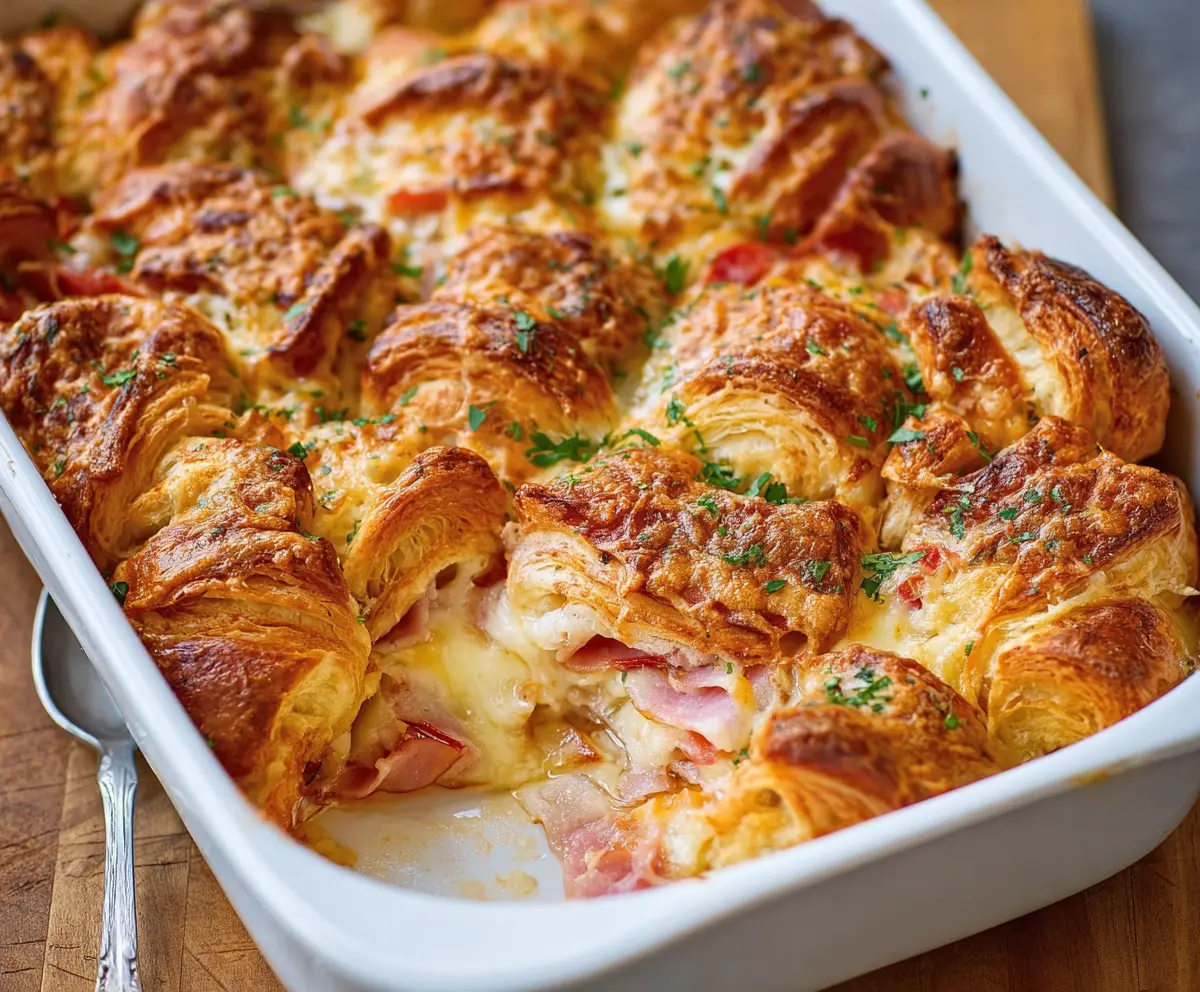 Easy Ham Cheese Croissant Bake