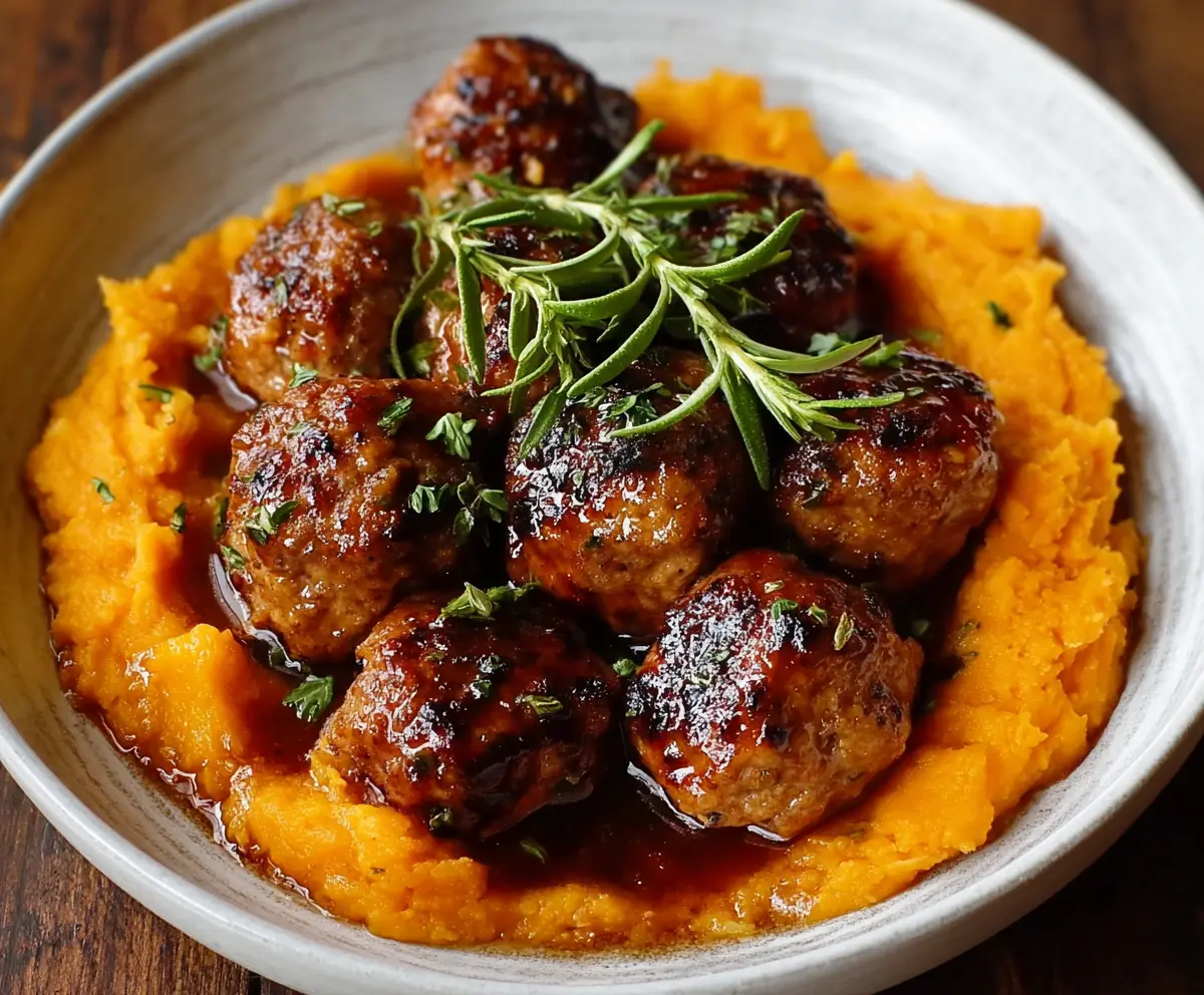 Easy Pork Meatballs with Sweet Potato Mash