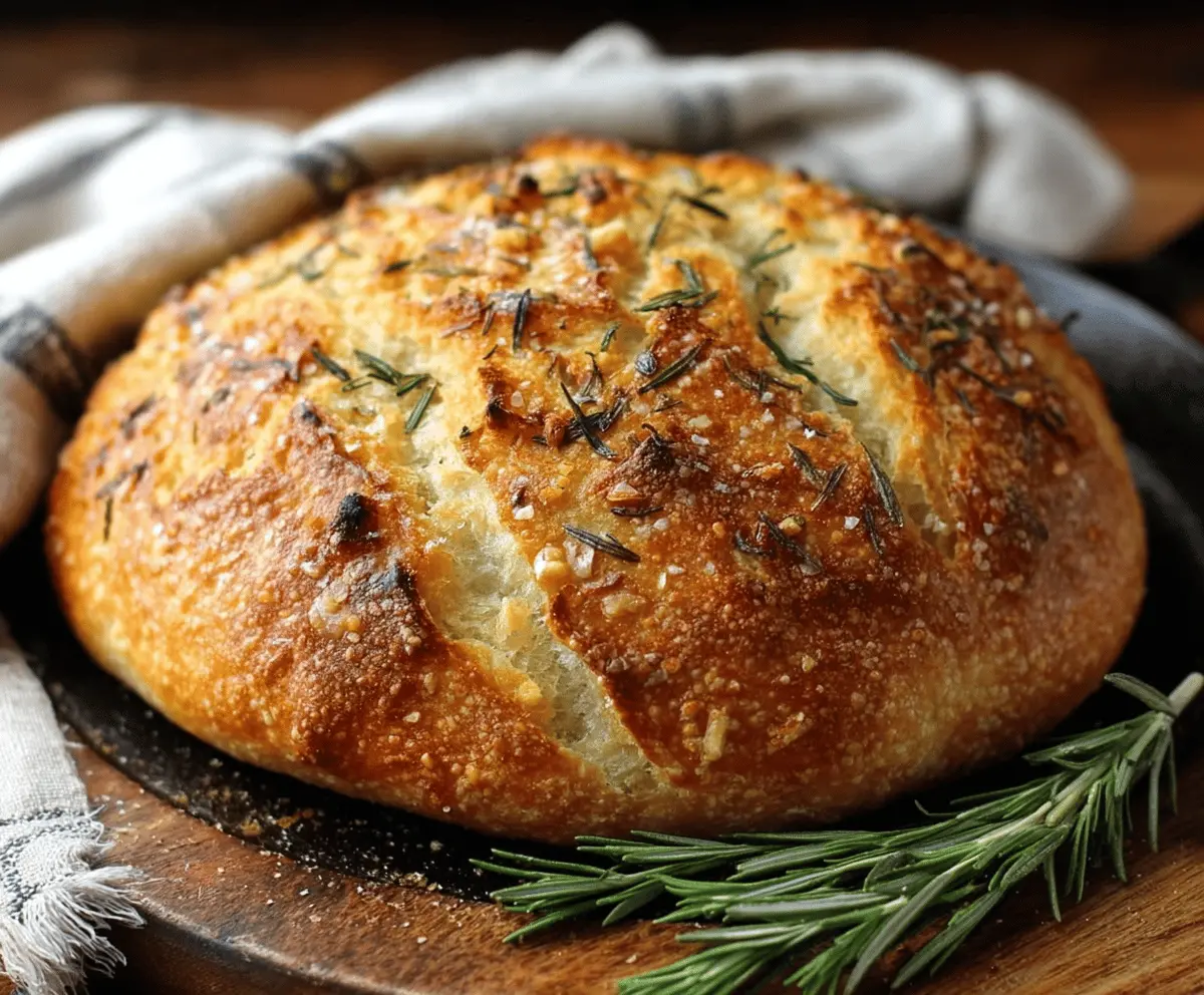 Rustic No-Knead Rosemary Garlic Bread