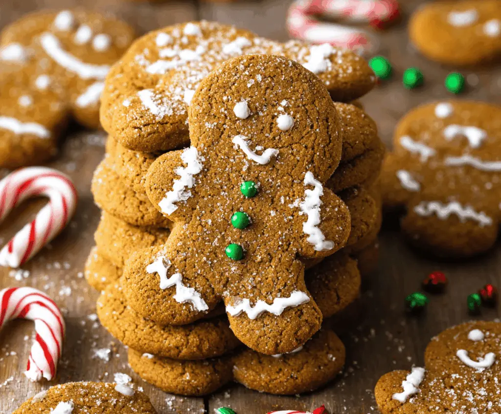 Delicious soft gingerbread cookies decorated with icing, perfect for the holidays.