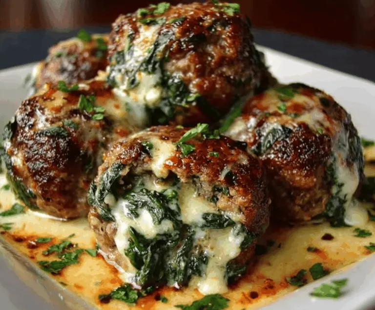 Spinach Garlic Meatballs Stuffed with Mozzarella