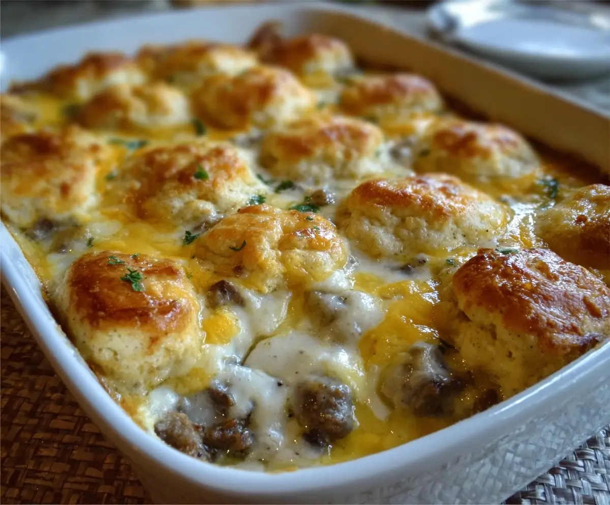 Easy Biscuits and Gravy Breakfast Casserole
