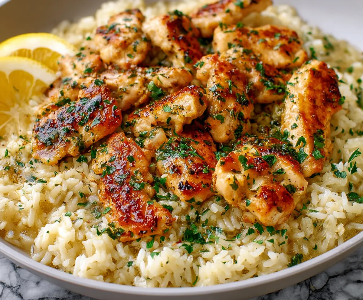 Easy Chicken Scampi with Garlic Parmesan Rice