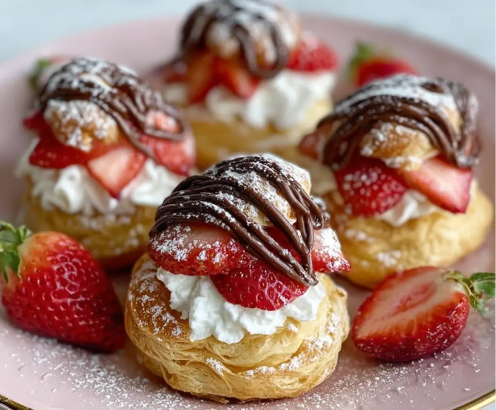 Delicious Nutella Strawberry Cream Puffs with fresh strawberries and creamy filling