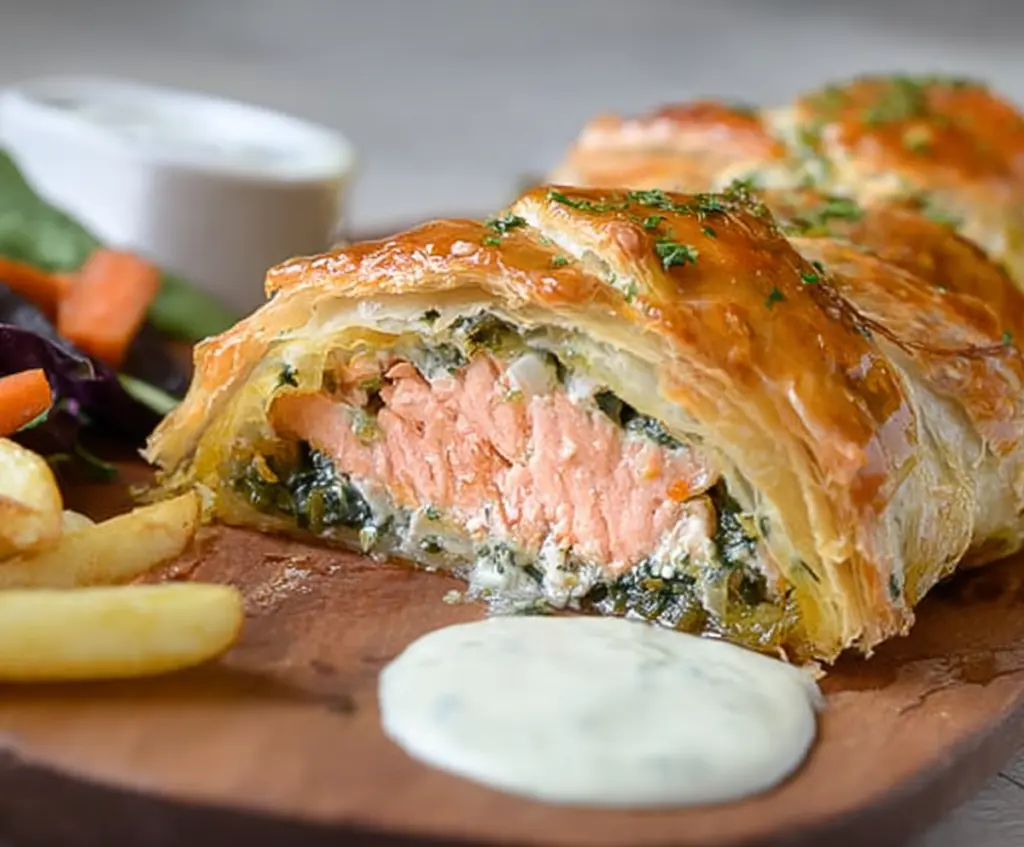 Delicious Salmon Wellington Recipe with flaky pastry and fresh herbs