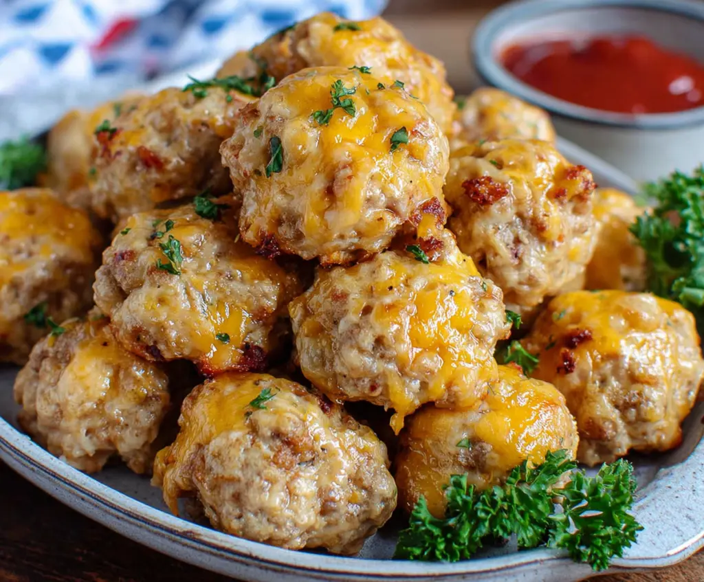 Delicious sausage cheese balls served on a plate, perfect for snacks or parties