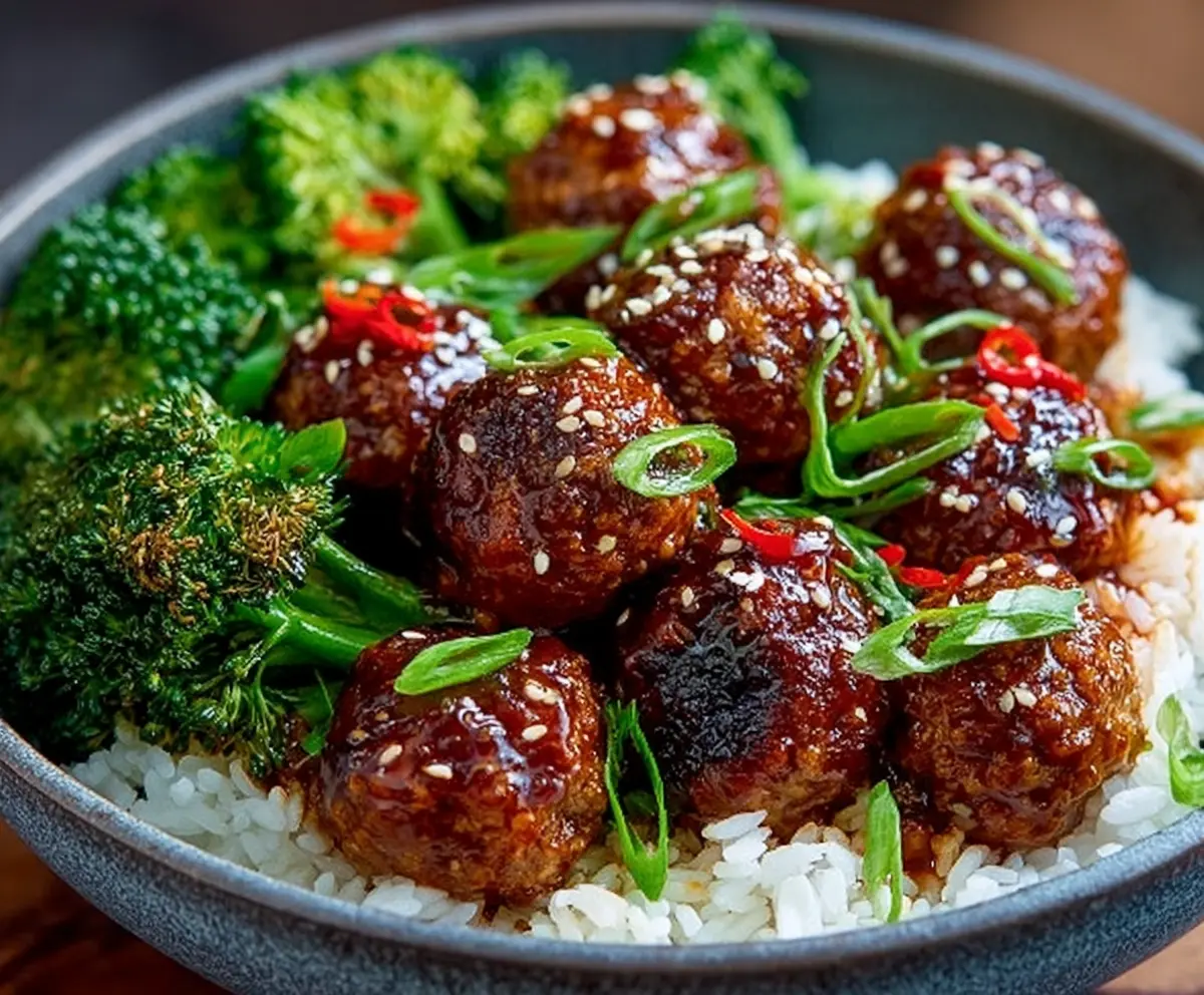 Easy Sticky Mongolian Meatballs & Broccoli