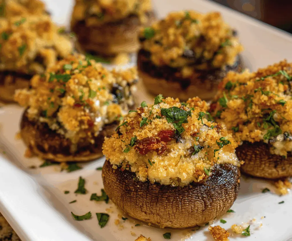 Delicious stuffed mushroom caps filled with cheese and herbs, perfect for appetizers.