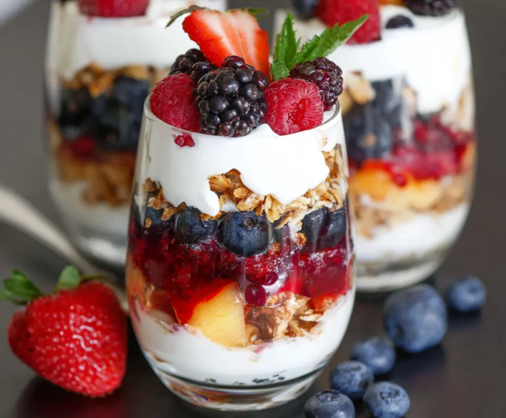 Delicious Greek Yogurt Berry Parfaits layered with fresh berries and creamy yogurt for a healthy breakfast