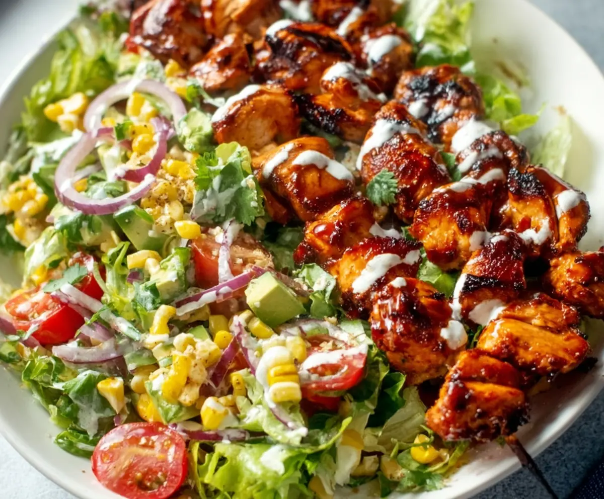 Healthy BBQ Chicken Skewer Salad