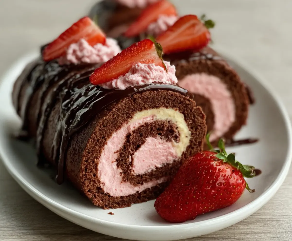 Chocolate Rolls with Strawberry Cream Cheese Frosting