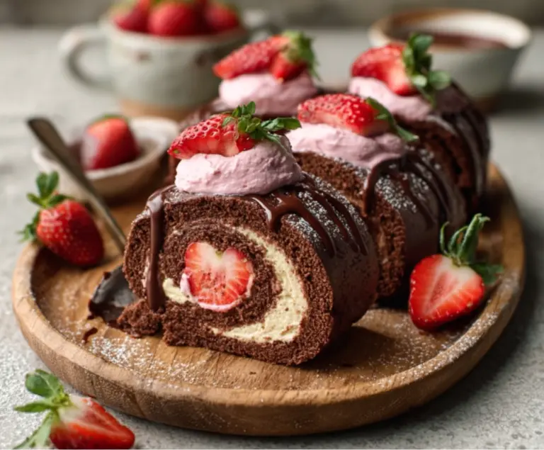 Chocolate Rolls with Strawberry Cream Cheese Frosting