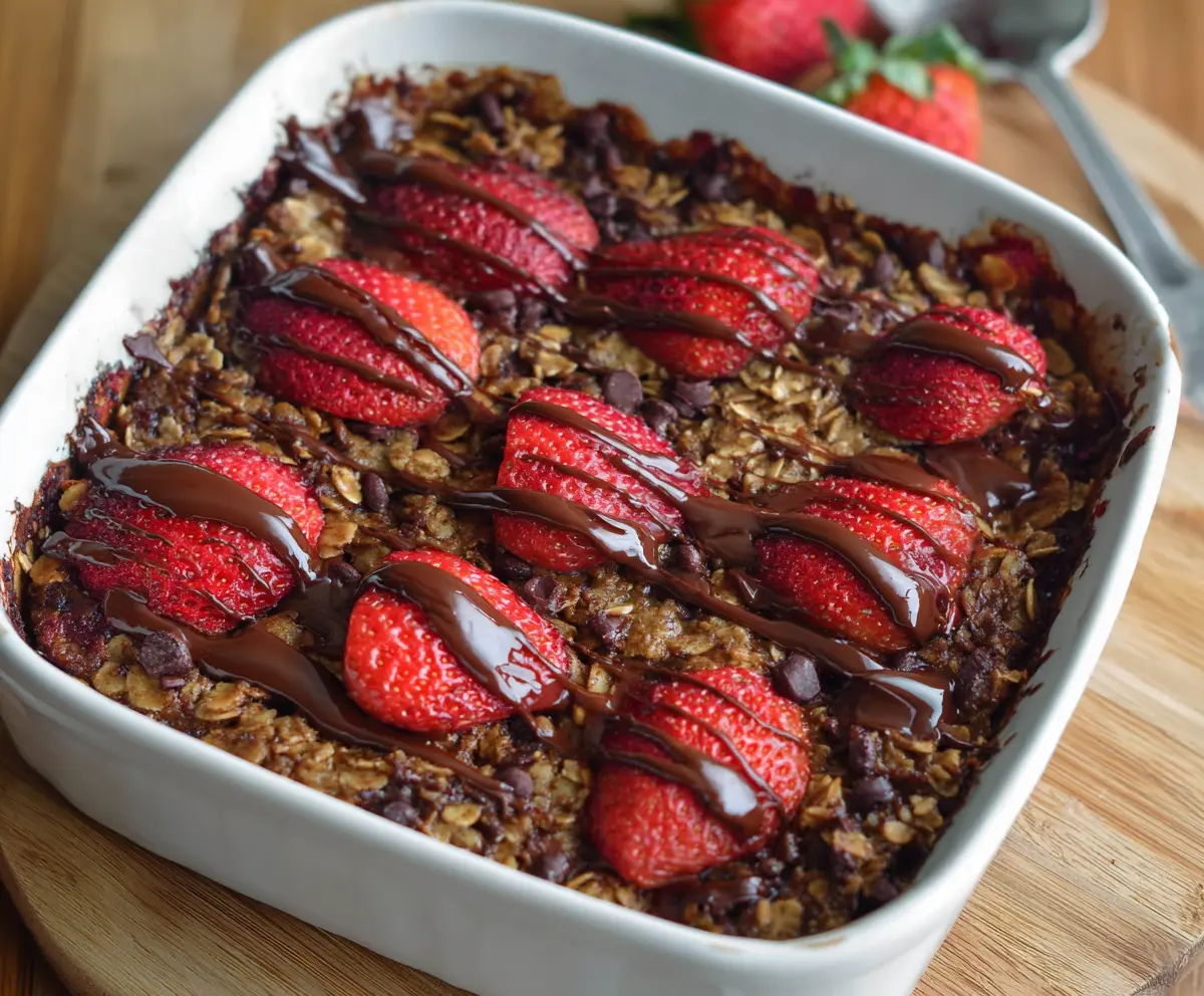 Delicious Chocolate Strawberry Baked Oatmeal