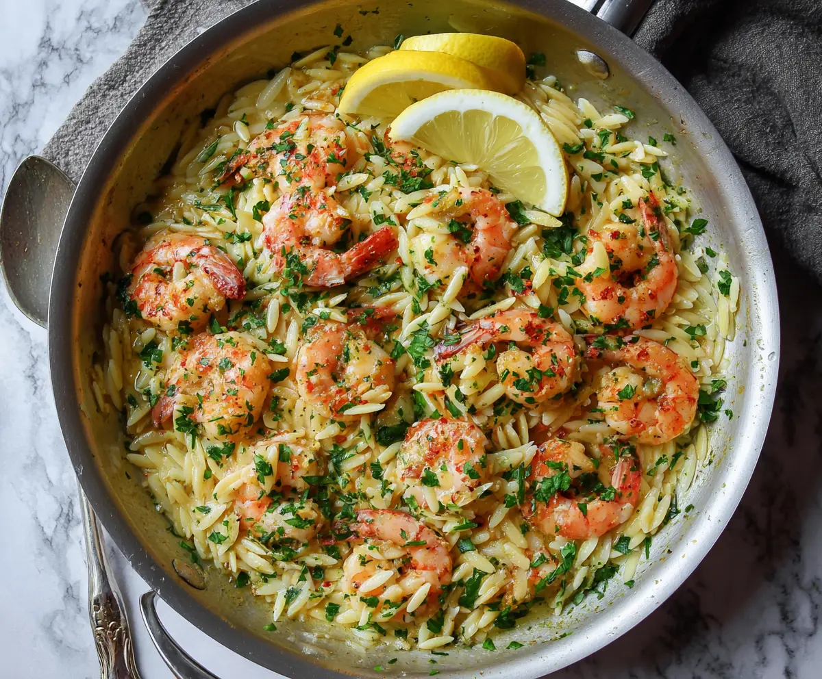 Easy Shrimp Orzo in Lemon Garlic Sauce
