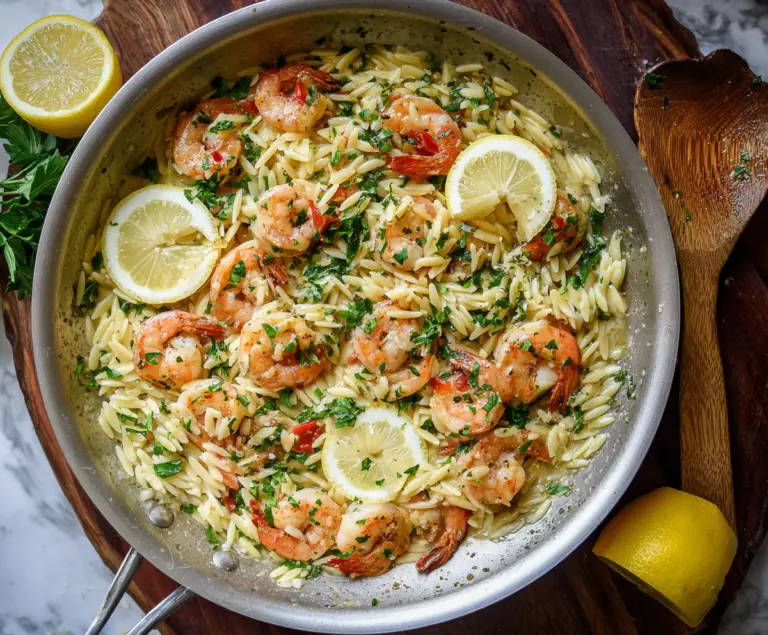 Shrimp Orzo In Lemon Garlic Sauce