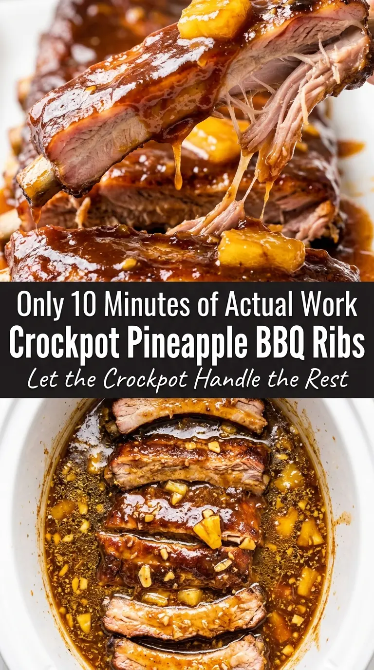 Crockpot Pineapple BBQ Ribs sticky tender savory