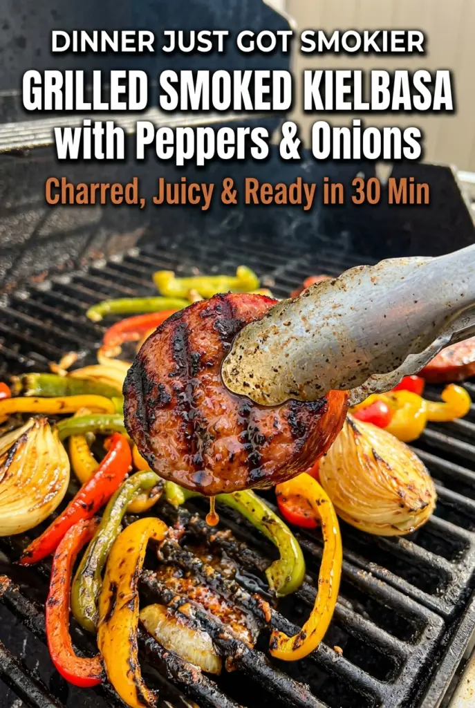 Grilled Smoked Kielbasa with Peppers and Onions