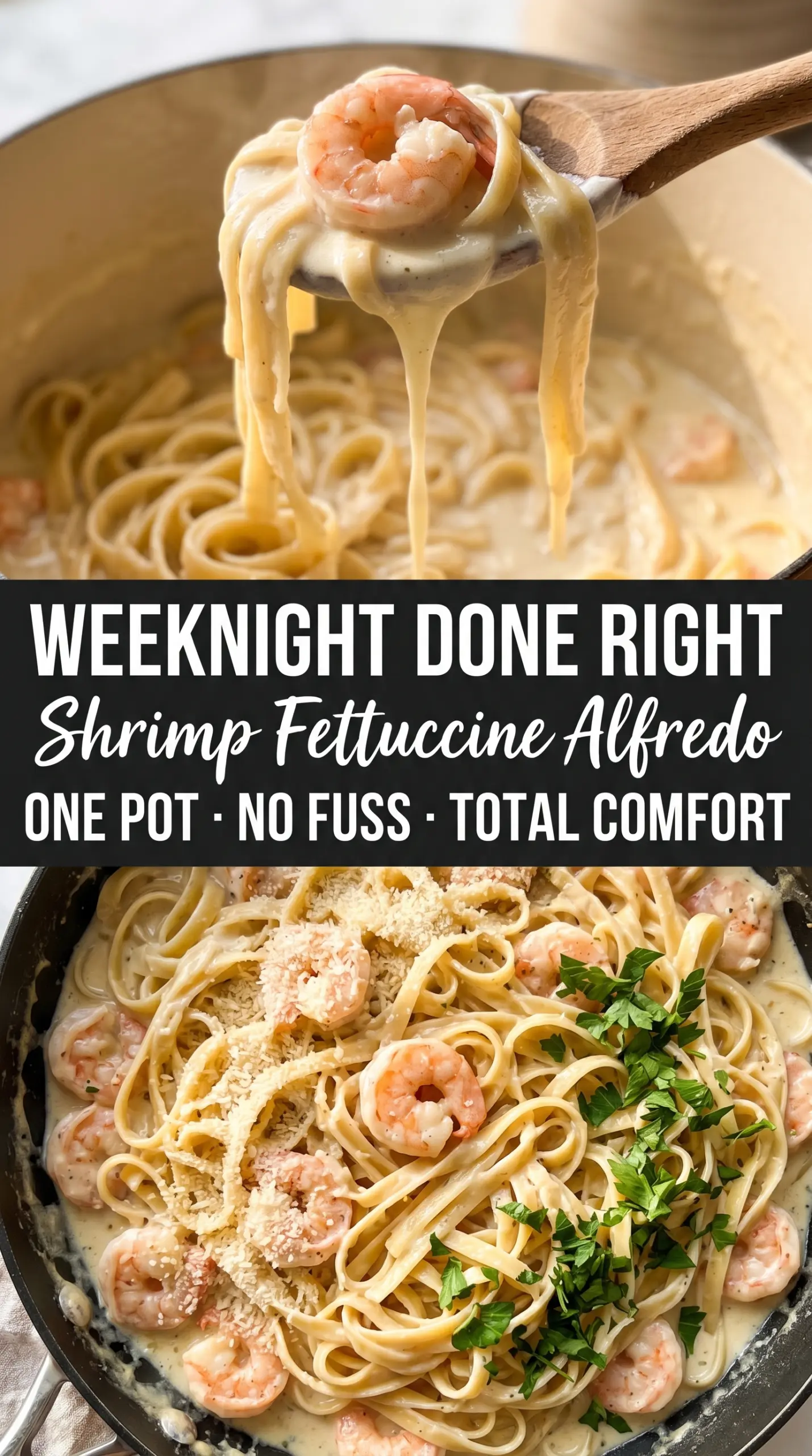 One Pot Shrimp Fettuccine Alfredo creamy garlicky
