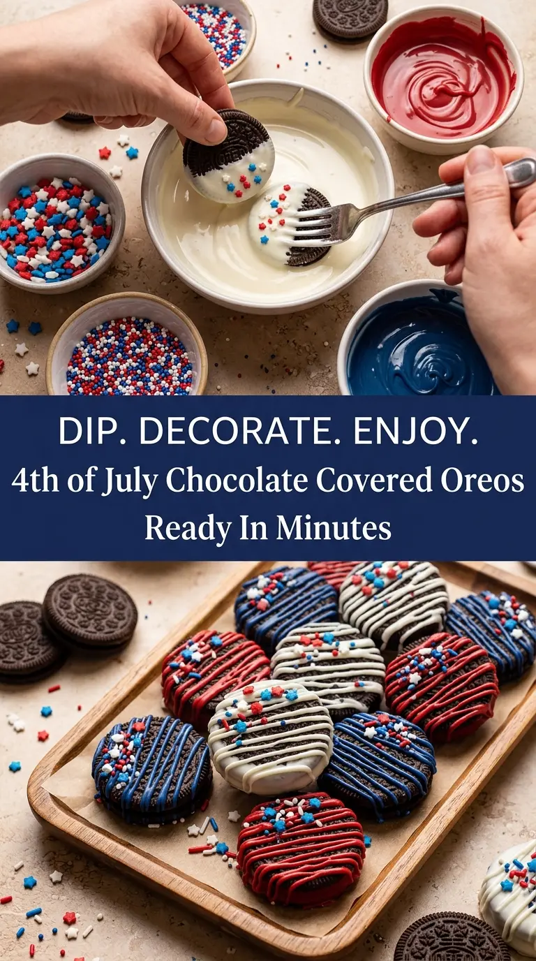 4th of July Chocolate Covered Oreos patriotic cookies red white blue