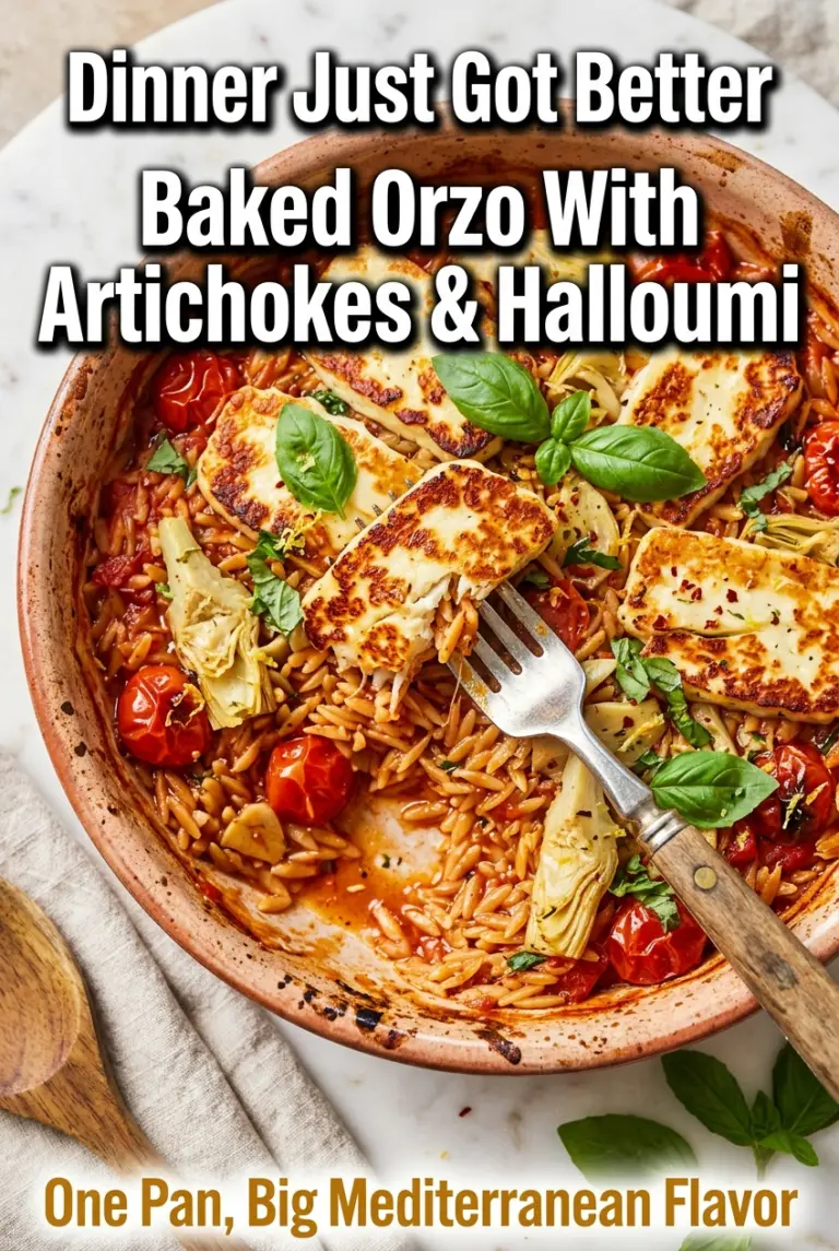 Baked Orzo With Artichokes, Tomato, and Halloumi