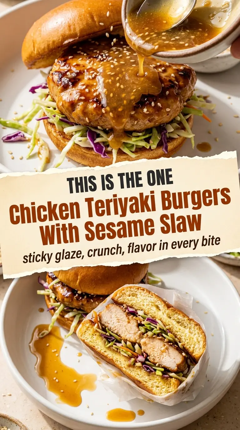 Chicken Teriyaki Burgers With Sesame Slaw juicy glossy crunchy