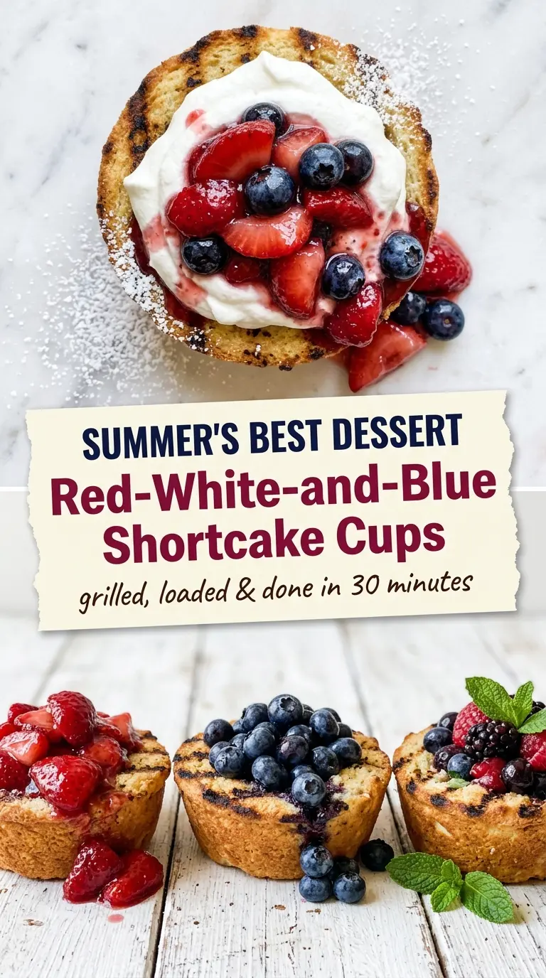 Grill-Toasted Shortcake Cups red-white-and-blue grilled berries whipped cream