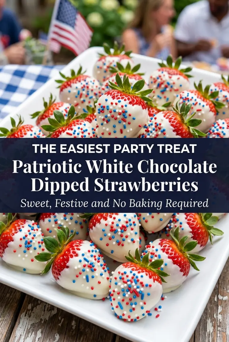 Patriotic White Chocolate Dipped Strawberries with Sprinkles