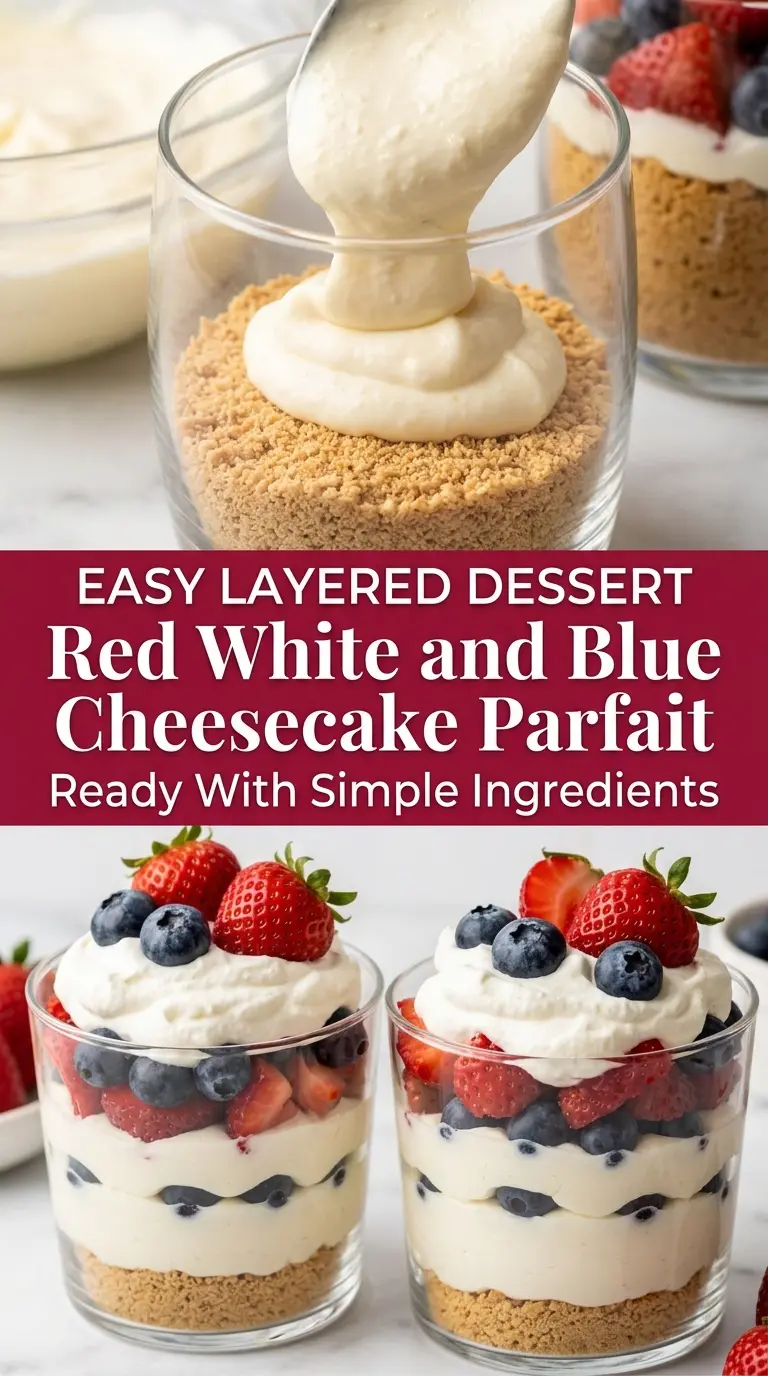 Red White and Blue Cheesecake Parfait creamy berries