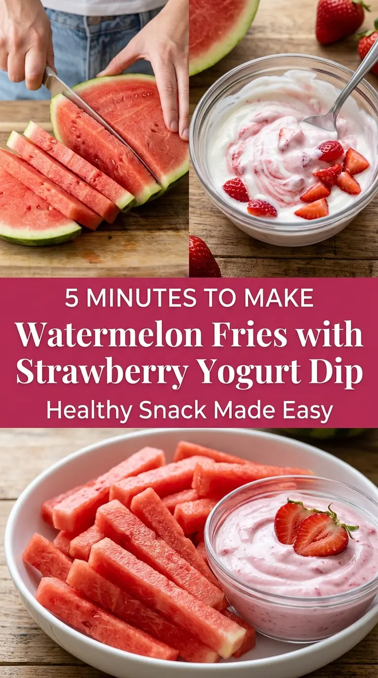 Watermelon fries with strawberry yogurt dip fresh creamy
