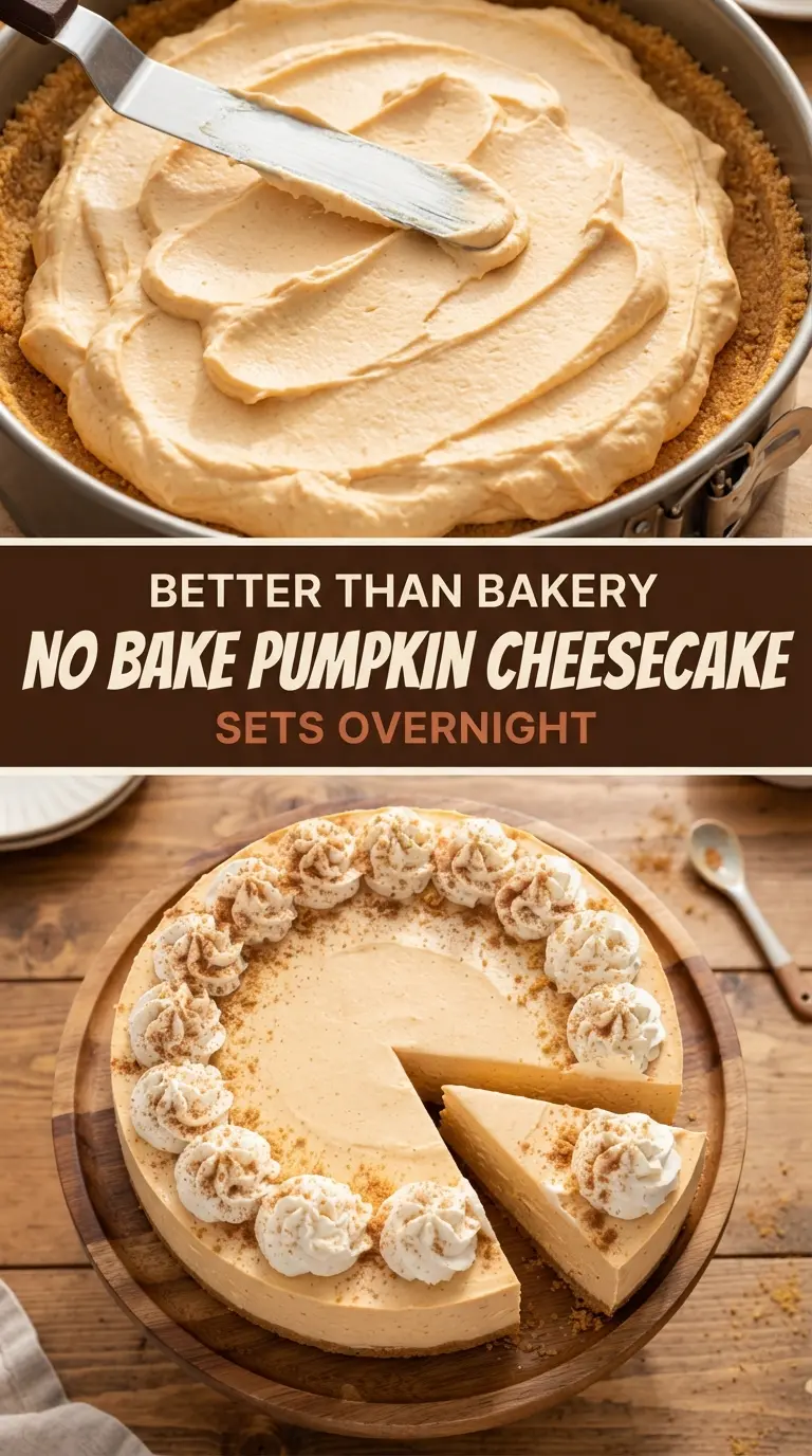 Creamy No-Bake Pumpkin Cheesecake with Cinnamon Graham Crust, fluffy spiced, make-ahead