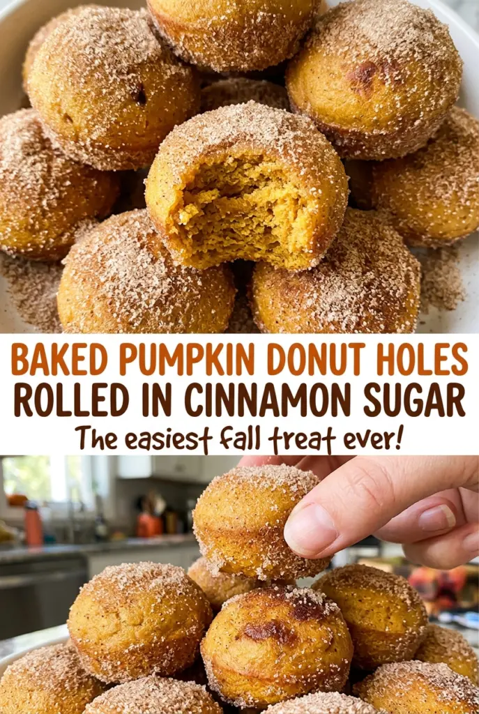 Baked Pumpkin Donut Holes Rolled in Cinnamon Sugar