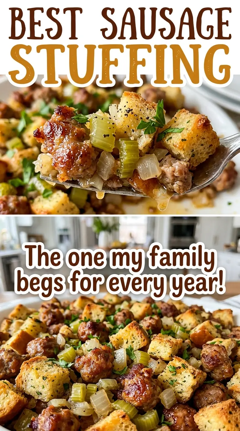 Best Sausage Stuffing savory golden casserole