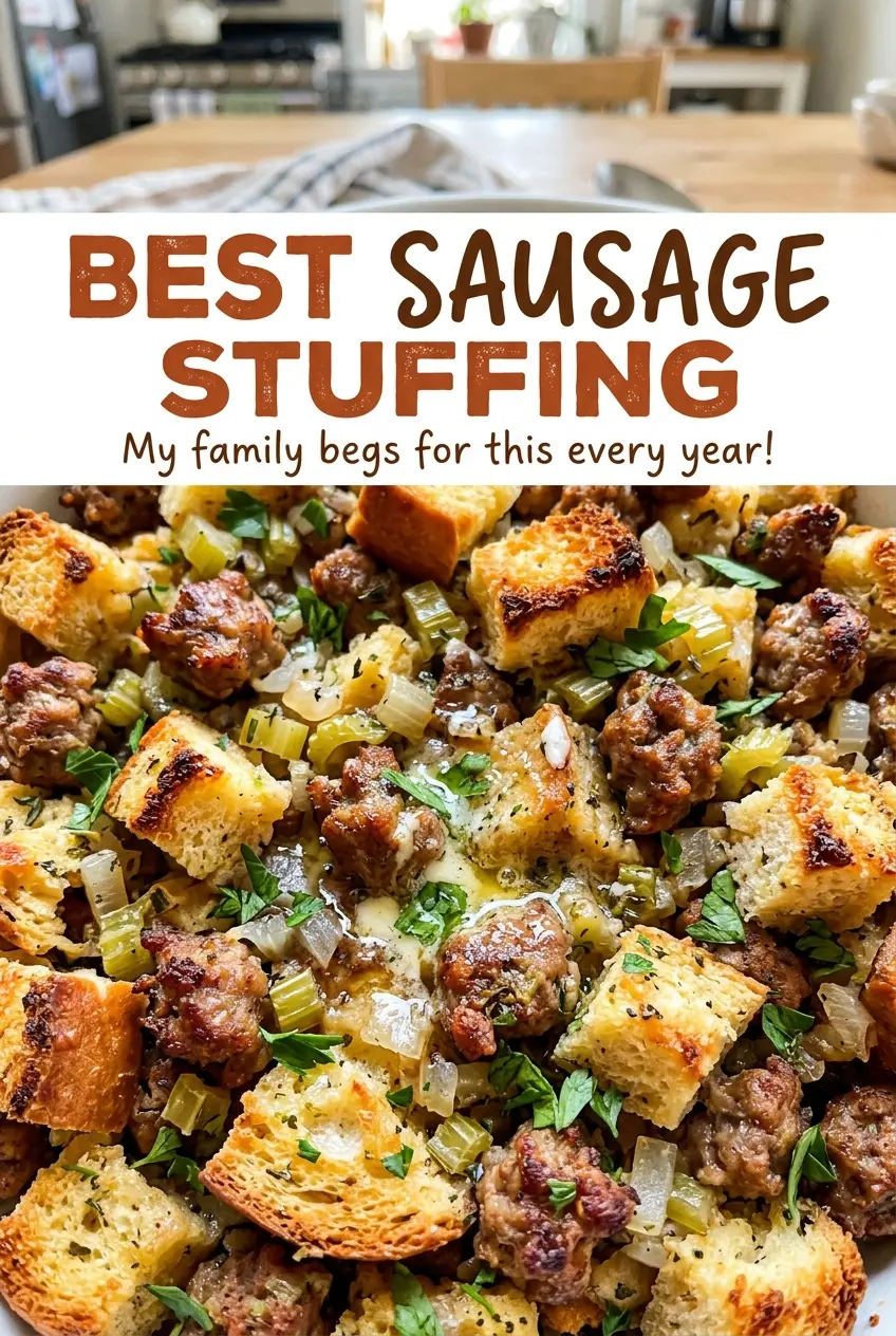 Best Sausage Stuffing golden crisp top