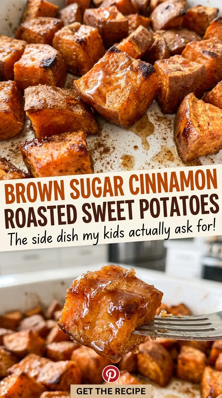 Brown Sugar Cinnamon Roasted Sweet Potatoes with cinnamon sugar coating