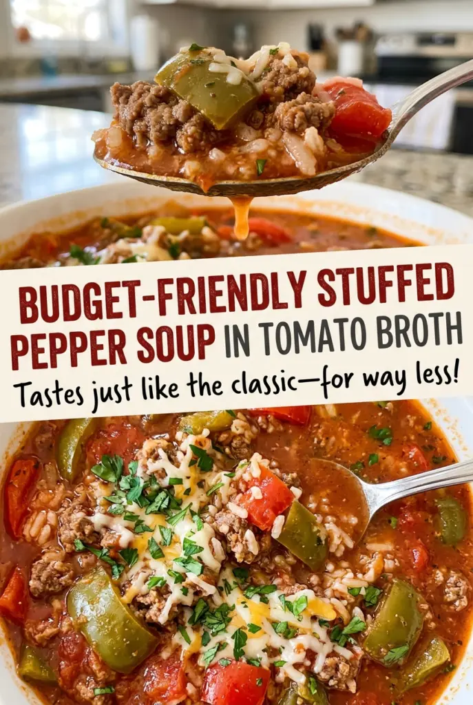 Budget-Friendly Stuffed Pepper Soup in Tomato Broth