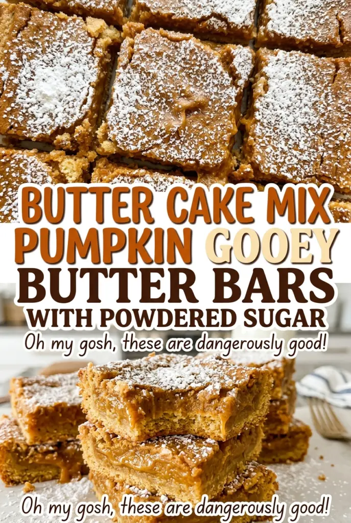 Butter Cake Mix Pumpkin Gooey Butter Bars with Powdered Sugar